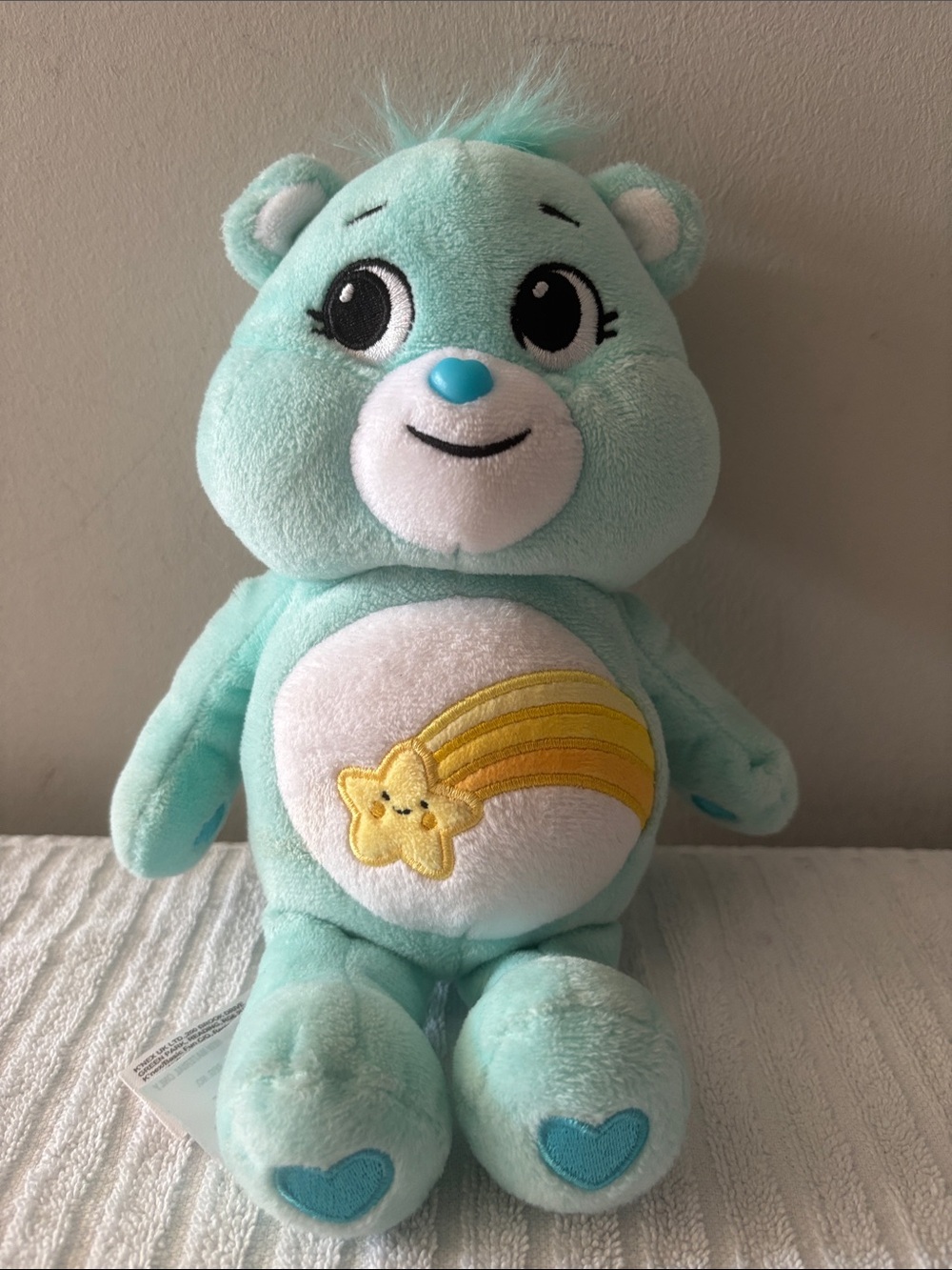 Care Bears Mint Green Plush with Yellow Shooting Star Belly Badge wish bear
